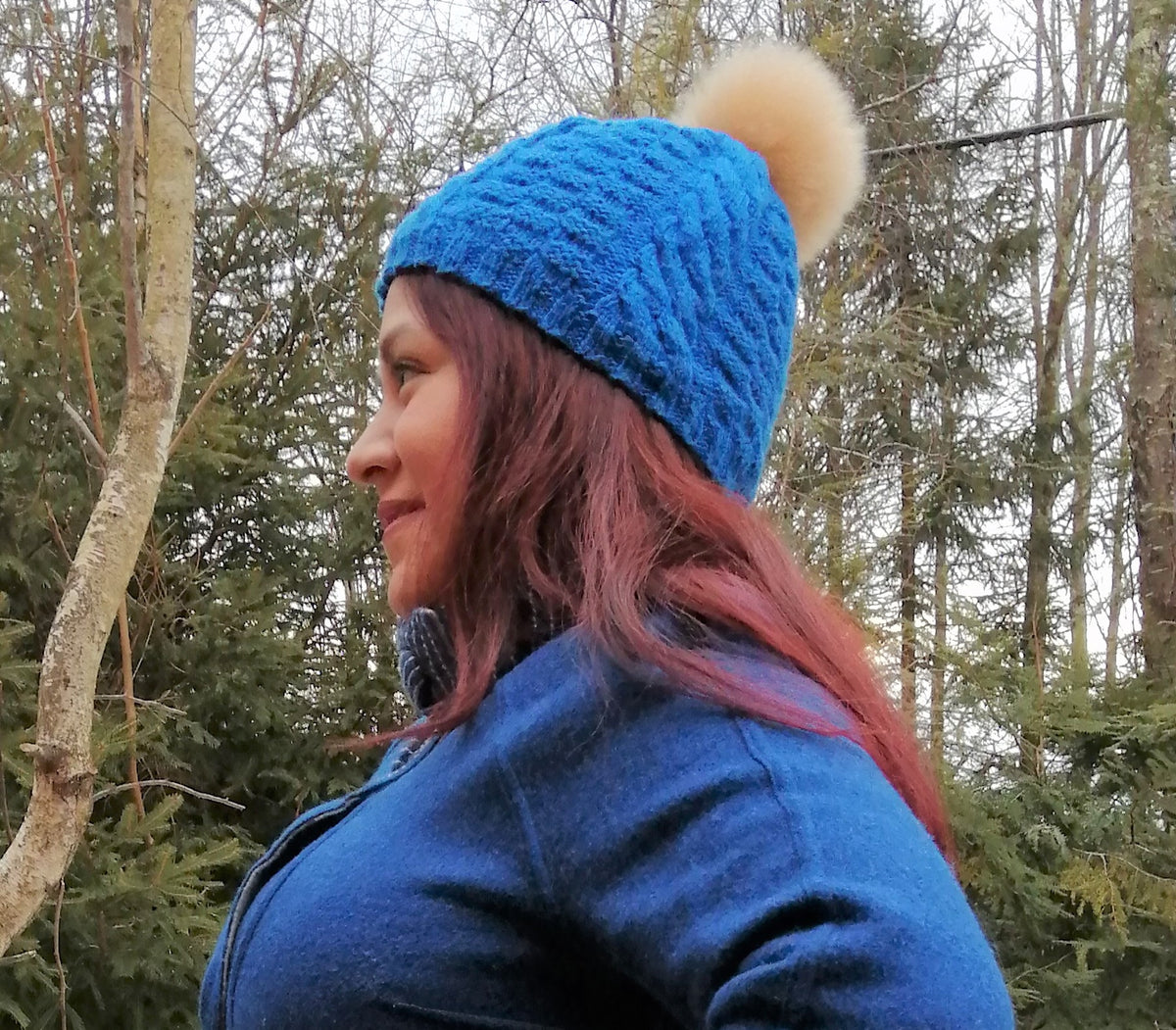 Stocking Cap Extra Long Royal Blue Sherpa Headband Pompom