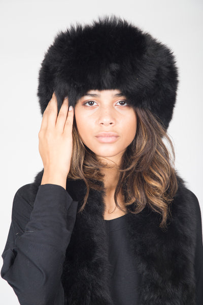 Alpaca Russian Hat & Stole Set- Black